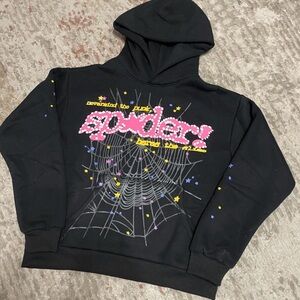 Sp5der Young Thug P * NK V2 Hoodie Sweatshirt Black Pink - Size Small